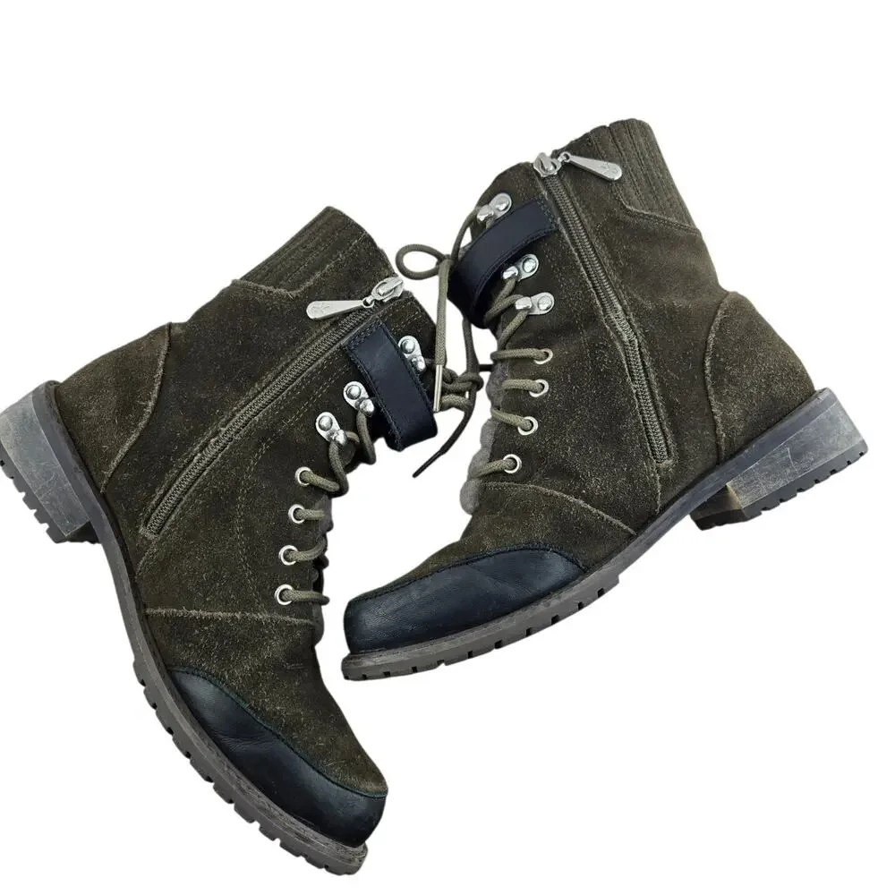 EMU Australia Boots Women 8 Waldron Green Suede Waterproof Moto Combat Shearling